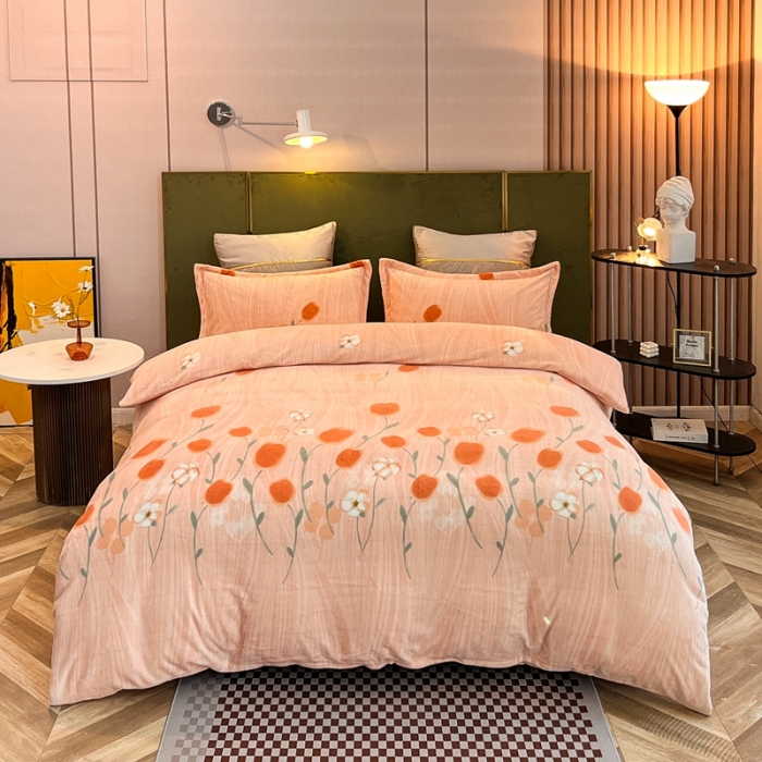 91家纺网 家纺一手货源 找家纺 凡客家居 2022新款牛奶绒印花系列四件套 醉花阴