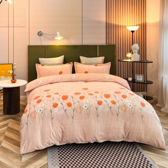 91家纺网 家纺一手货源 找家纺 凡客家居 2022新款牛奶绒印花系列四件套 醉花阴