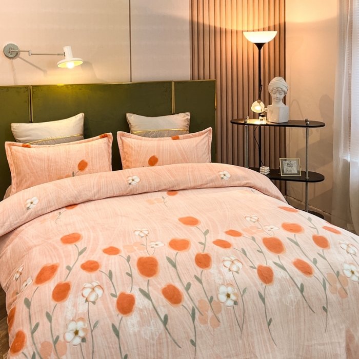 91家纺网 家纺一手货源 找家纺 凡客家居 2022新款牛奶绒印花系列四件套 醉花阴