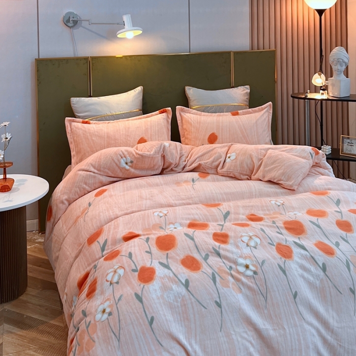 91家纺网 家纺一手货源 找家纺 凡客家居 2022新款牛奶绒印花系列四件套 醉花阴