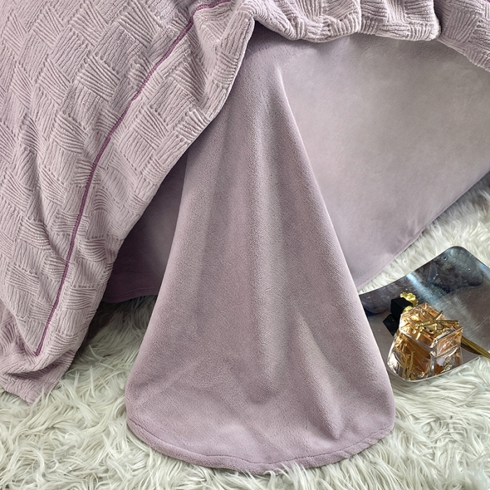 91家纺网 家纺一手货源 找家纺 凡客家居 2022新款牛奶绒雕花系列四件套 五饼-香芋紫