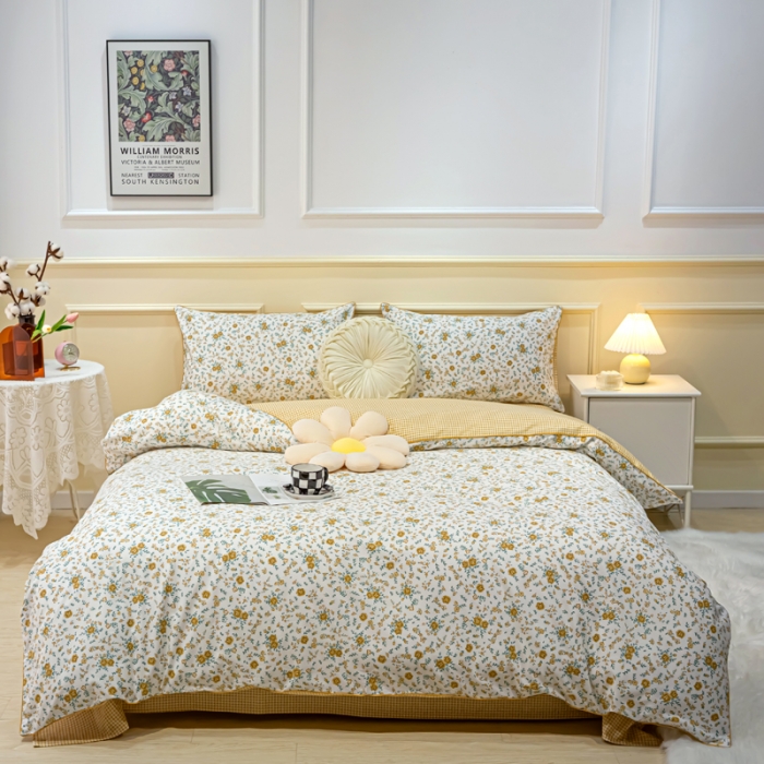 91家纺网 家纺一手货源 找家纺 凡客家居 新款13372纯棉印花滚边工艺款四件套 爱菲尔