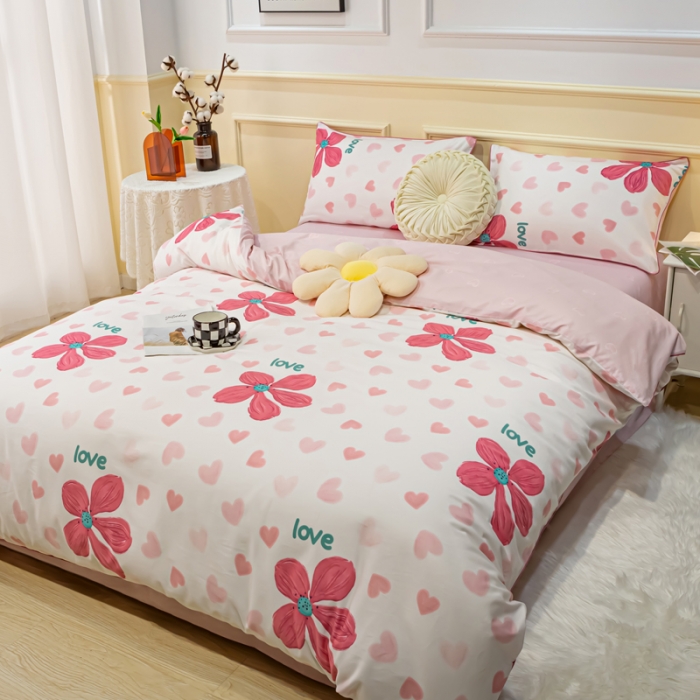 91家纺网 家纺一手货源 找家纺 凡客家居 新款13372纯棉印花滚边工艺款四件套 蓓蕾