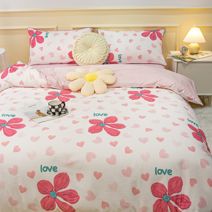 91家纺网 家纺一手货源 找家纺 凡客家居 新款13372纯棉印花滚边工艺款四件套 蓓蕾