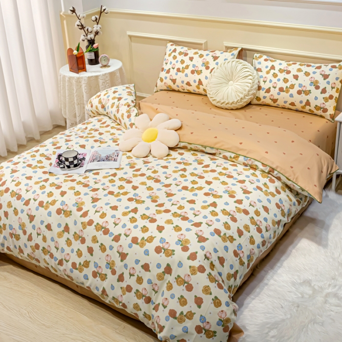 91家纺网 家纺一手货源 找家纺 凡客家居 新款13372纯棉印花滚边工艺款四件套 露娜