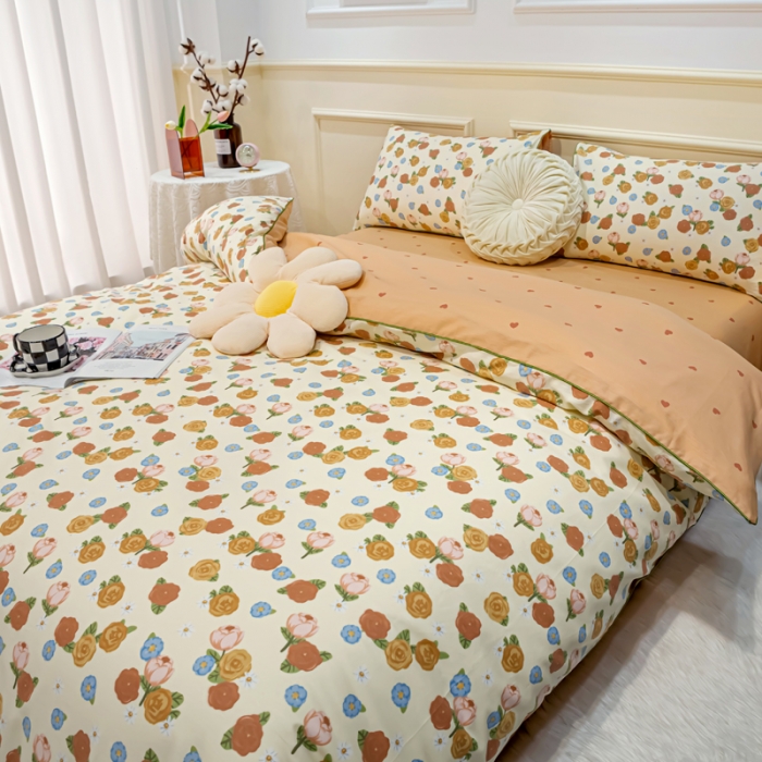 91家纺网 家纺一手货源 找家纺 凡客家居 新款13372纯棉印花滚边工艺款四件套 露娜