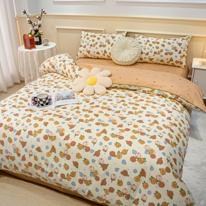 91家纺网 家纺一手货源 找家纺 凡客家居 新款13372纯棉印花滚边工艺款四件套 露娜