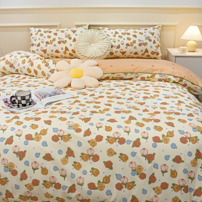 91家纺网 家纺一手货源 找家纺 凡客家居 新款13372纯棉印花滚边工艺款四件套 露娜