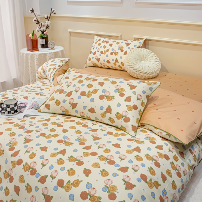 91家纺网 家纺一手货源 找家纺 凡客家居 新款13372纯棉印花滚边工艺款四件套 露娜