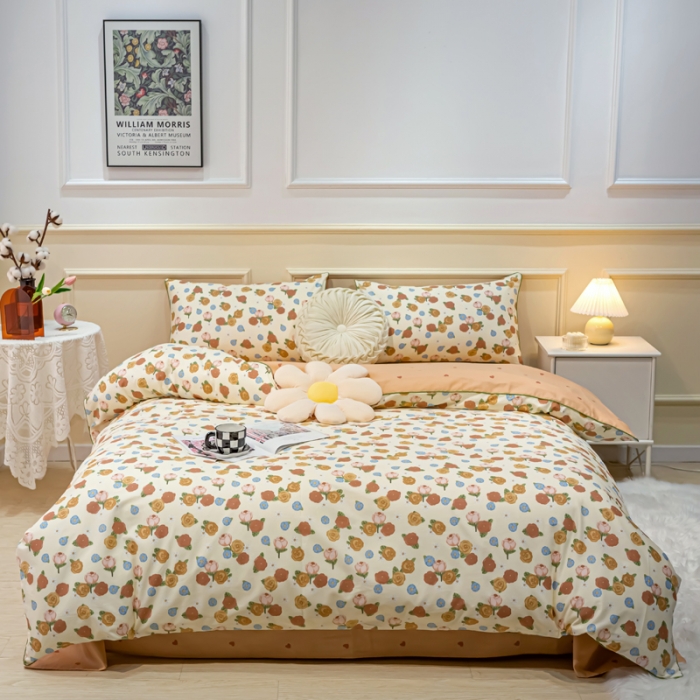 91家纺网 家纺一手货源 找家纺 凡客家居 新款13372纯棉印花滚边工艺款四件套 露娜