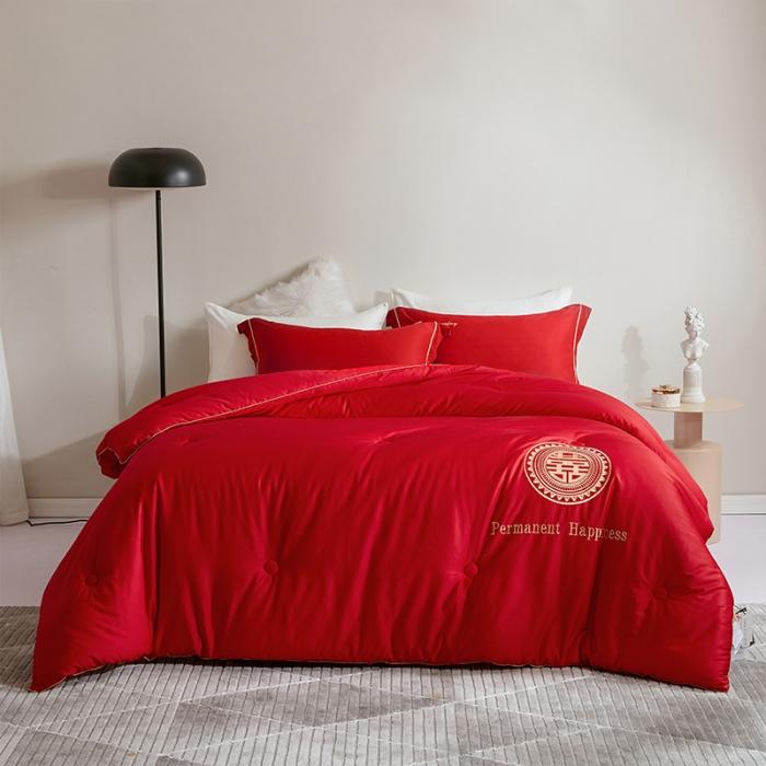 91家纺网 家纺一手货源 找家纺 （51%大豆）A类80支长绒棉51大豆婚庆被全棉结婚喜庆被红 喜事连连3