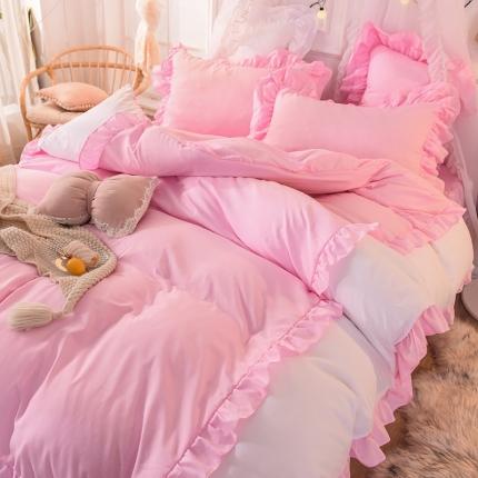 91家纺网 家纺一手货源 找家纺 （总）2023新韩版水洗棉公主风单层荷叶边拼色陌上花开四件套