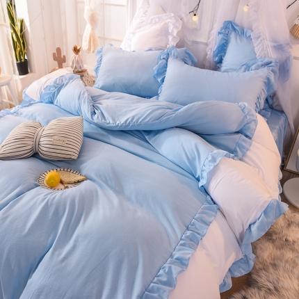 91家纺网 家纺一手货源 找家纺 （总）2023新韩版水洗棉公主风单层荷叶边拼色陌上花开四件套