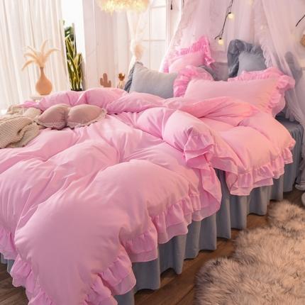 91家纺网 家纺一手货源 找家纺 （总）2023新款韩式公主风水洗棉双层荷叶边花影系列四件套