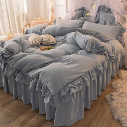 91家纺网 家纺一手货源 找家纺 （总）2023新款韩式公主风水洗棉双层荷叶边花影系列四件套