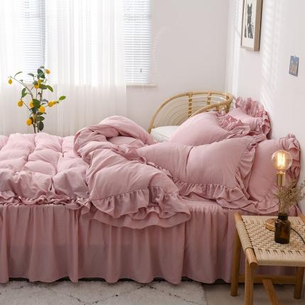 91家纺网 家纺一手货源 找家纺 （总）2023新款韩式公主风水洗棉双层荷叶边花影系列四件套