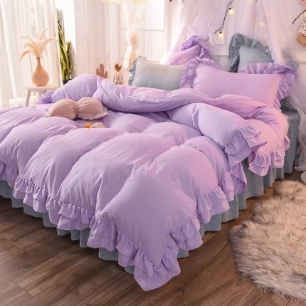 91家纺网 家纺一手货源 找家纺 （总）2023新款韩式公主风水洗棉双层荷叶边花影系列四件套