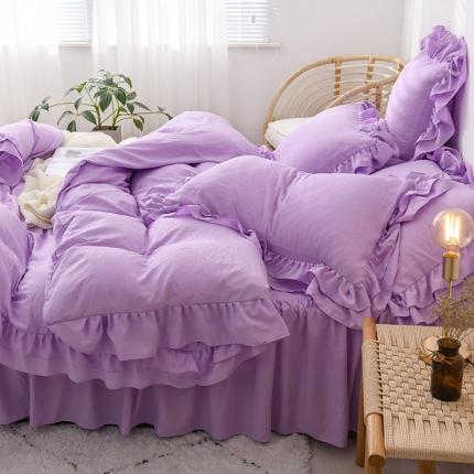 91家纺网 家纺一手货源 找家纺 （总）2023新款韩式公主风水洗棉双层荷叶边花影系列四件套