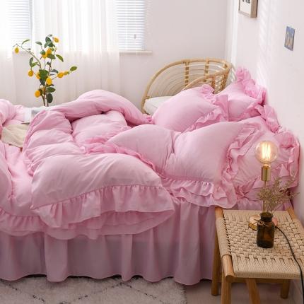 91家纺网 家纺一手货源 找家纺 （总）2023新款韩式公主风水洗棉双层荷叶边花影系列四件套