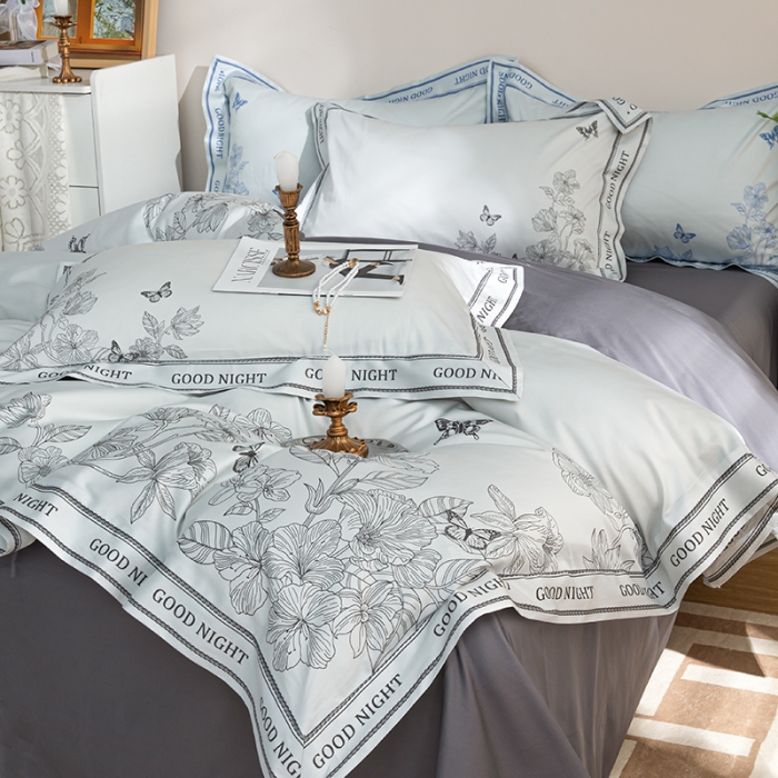 91家纺网 家纺一手货源 找家纺 安莱 2022新款100支长绒棉数码印花四件套-秘境 巴黎灰