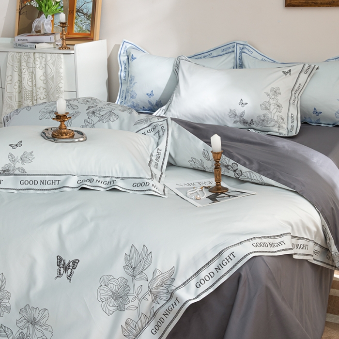 91家纺网 家纺一手货源 找家纺 安莱 2022新款100支长绒棉数码印花四件套-秘境 巴黎灰