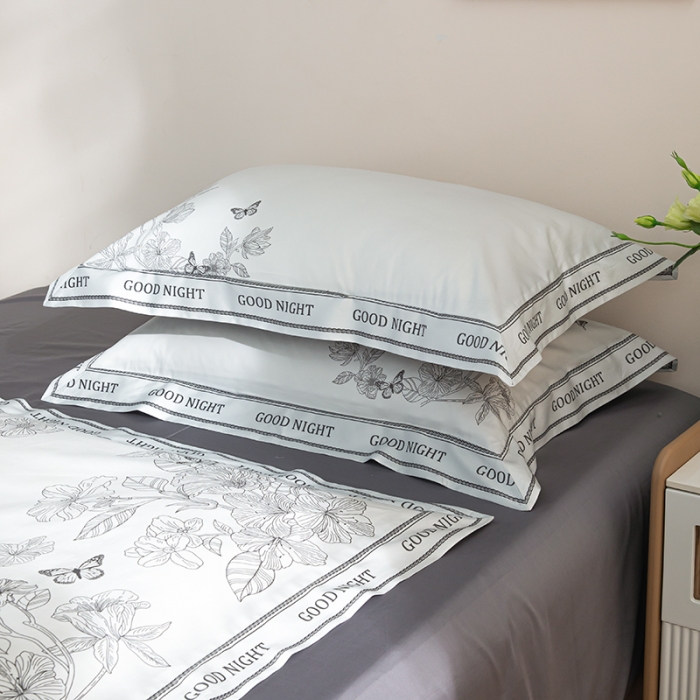 91家纺网 家纺一手货源 找家纺 安莱 2022新款100支长绒棉数码印花四件套-秘境 巴黎灰