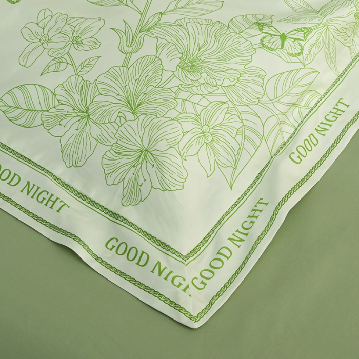 91家纺网 家纺一手货源 找家纺 安莱 2022新款100支长绒棉数码印花四件套-秘境 鳄梨绿