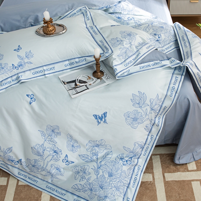 91家纺网 家纺一手货源 找家纺 安莱 2022新款100支长绒棉数码印花四件套-秘境 青花瓷