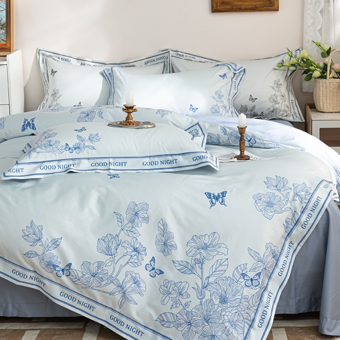 91家纺网 家纺一手货源 找家纺 安莱 2022新款100支长绒棉数码印花四件套-秘境 青花瓷