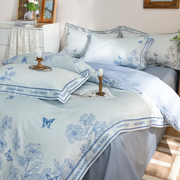 91家纺网 家纺一手货源 找家纺 安莱 2022新款100支长绒棉数码印花四件套-秘境 青花瓷