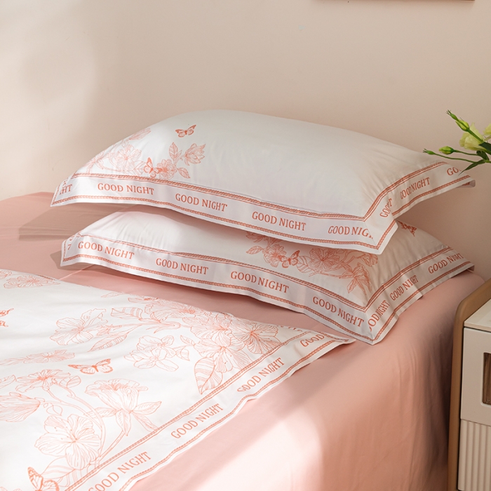 91家纺网 家纺一手货源 找家纺 安莱 2022新款100支长绒棉数码印花四件套-秘境 香芋粉