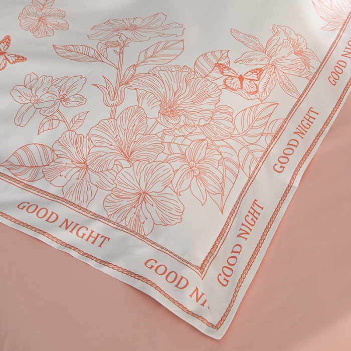 91家纺网 家纺一手货源 找家纺 安莱 2022新款100支长绒棉数码印花四件套-秘境 香芋粉