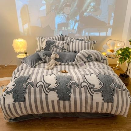 91家纺网 家纺一手货源 找家纺 （总）慕尚2022新款5D牛奶绒法莱绒雪花绒四件套