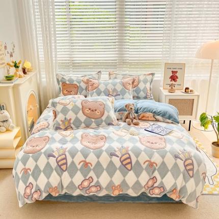 91家纺网 家纺一手货源 找家纺 （总）慕尚2022新款5D牛奶绒法莱绒雪花绒四件套