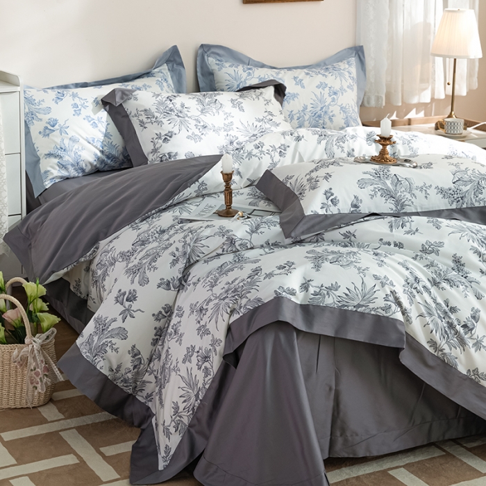 91家纺网 家纺一手货源 找家纺 （总）安莱 2022新款100支长绒棉数码印花四件套-花屿