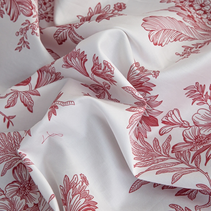 91家纺网 家纺一手货源 找家纺 安莱 2022新款100支长绒棉数码印花四件套-花屿 克里红