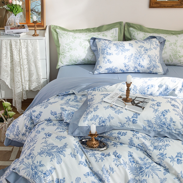 91家纺网 家纺一手货源 找家纺 安莱 2022新款100支长绒棉数码印花四件套-花屿 青花瓷