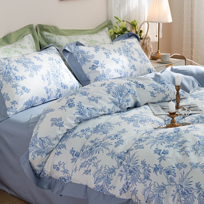 91家纺网 家纺一手货源 找家纺 安莱 2022新款100支长绒棉数码印花四件套-花屿 青花瓷