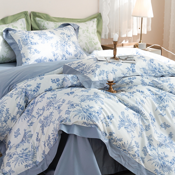 91家纺网 家纺一手货源 找家纺 安莱 2022新款100支长绒棉数码印花四件套-花屿 青花瓷