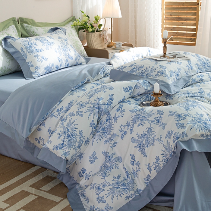 91家纺网 家纺一手货源 找家纺 安莱 2022新款100支长绒棉数码印花四件套-花屿 青花瓷