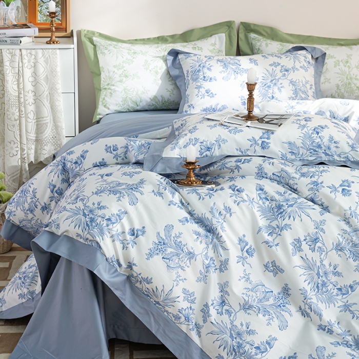 91家纺网 家纺一手货源 找家纺 安莱 2022新款100支长绒棉数码印花四件套-花屿 青花瓷