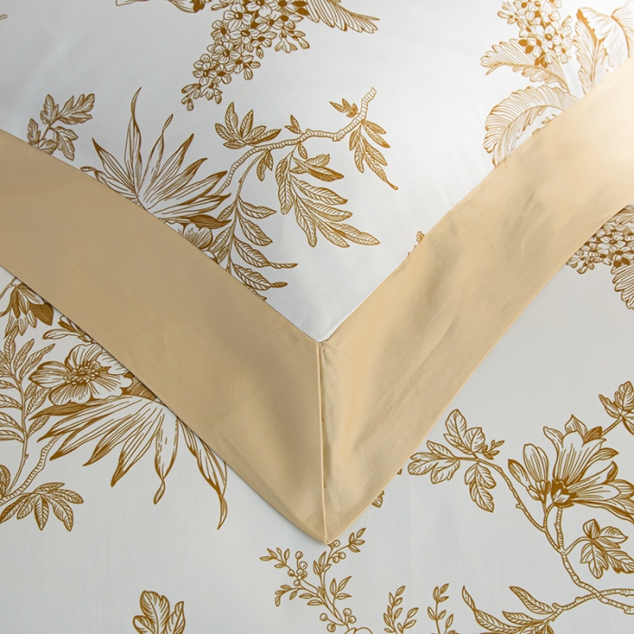 91家纺网 家纺一手货源 找家纺 安莱 2022新款100支长绒棉数码印花四件套-花屿 香槟金