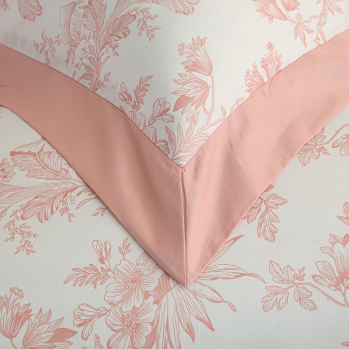 91家纺网 家纺一手货源 找家纺 安莱 2022新款100支长绒棉数码印花四件套-花屿 香芋粉