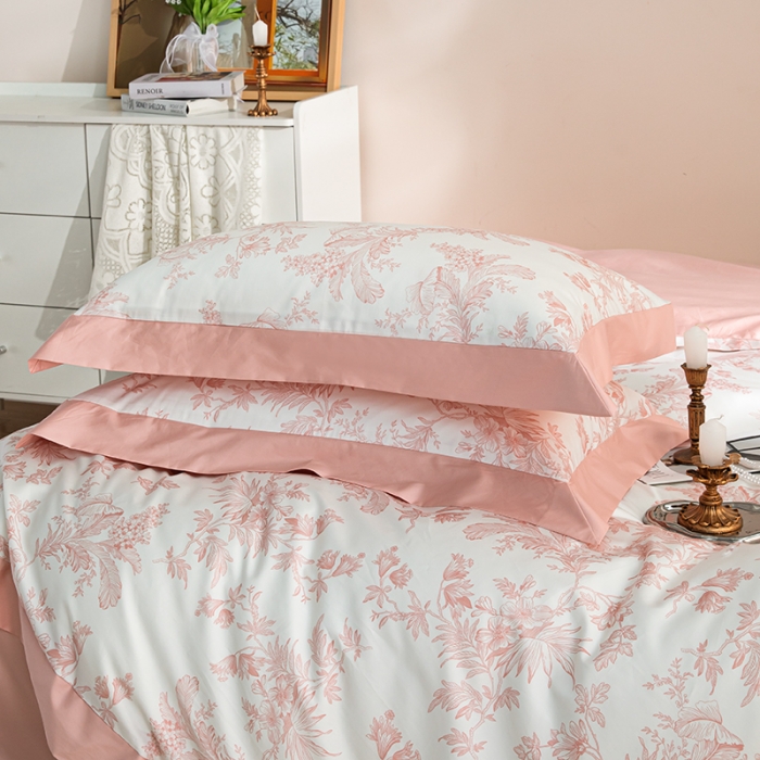 91家纺网 家纺一手货源 找家纺 安莱 2022新款100支长绒棉数码印花四件套-花屿 香芋粉