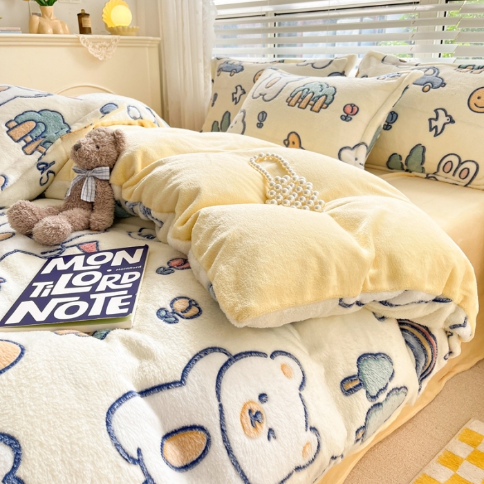 91家纺网 家纺一手货源 找家纺 （总）慕尚2022新款5D牛奶绒法莱绒雪花绒四件套