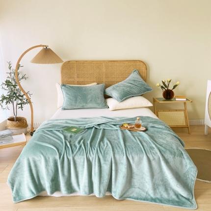 2025新款320g金貂绒亲肤盖毯加厚纯色珊瑚绒素色法兰绒毯子外贸高端款薄荷绿