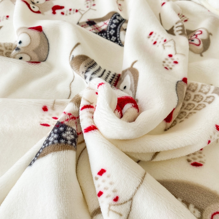 91家纺网 家纺一手货源 找家纺 2025新款320g金貂绒亲肤盖毯加厚印花色珊瑚绒素色法兰绒毯子外贸高端款猫头鹰