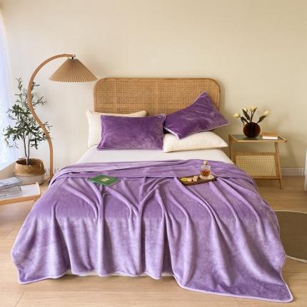 2025新款320g金貂绒亲肤盖毯加厚纯色珊瑚绒素色法兰绒毯子外贸高端款浅紫