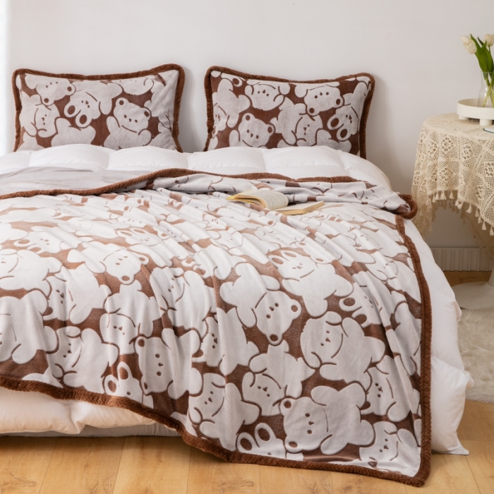 91家纺网 家纺一手货源 找家纺 来菲毛毯 2025新款背印剪花牛奶绒毛毯加厚双层毯子不掉毛高端毯子狗兔熊