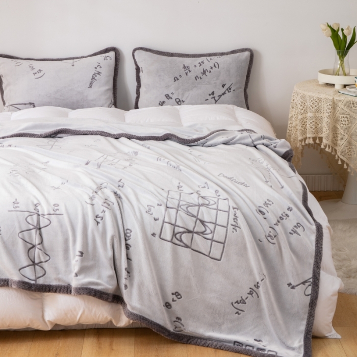 91家纺网 家纺一手货源 找家纺 来菲毛毯 2025新款背印剪花牛奶绒毛毯加厚双层毯子不掉毛高端毯子灰公式